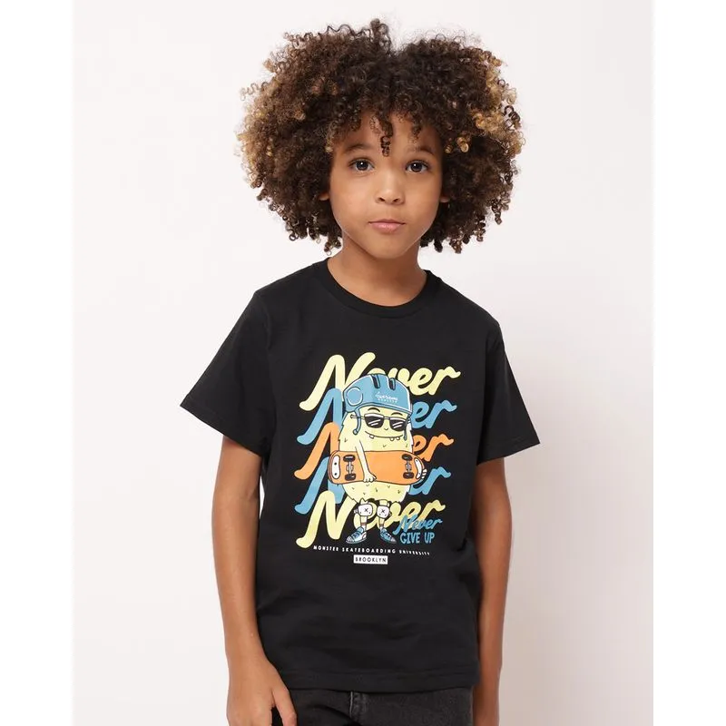 Camiseta Infantil Algodão Estampa Divertida Manga Curta Preta 10
