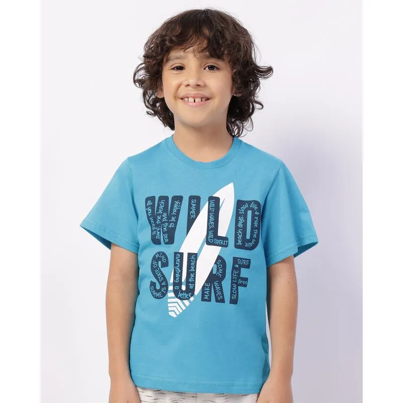 Camiseta Infantil Algodão Estampa Surf Manga Curta Azul 4