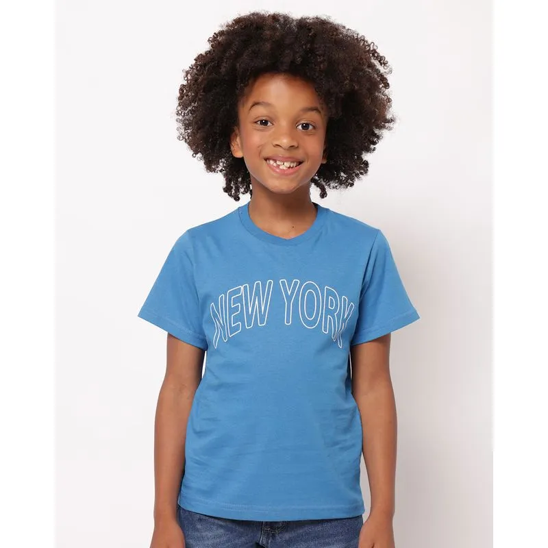 Camiseta Infantil Algodão Estampa New York Manga Curta Azul 8