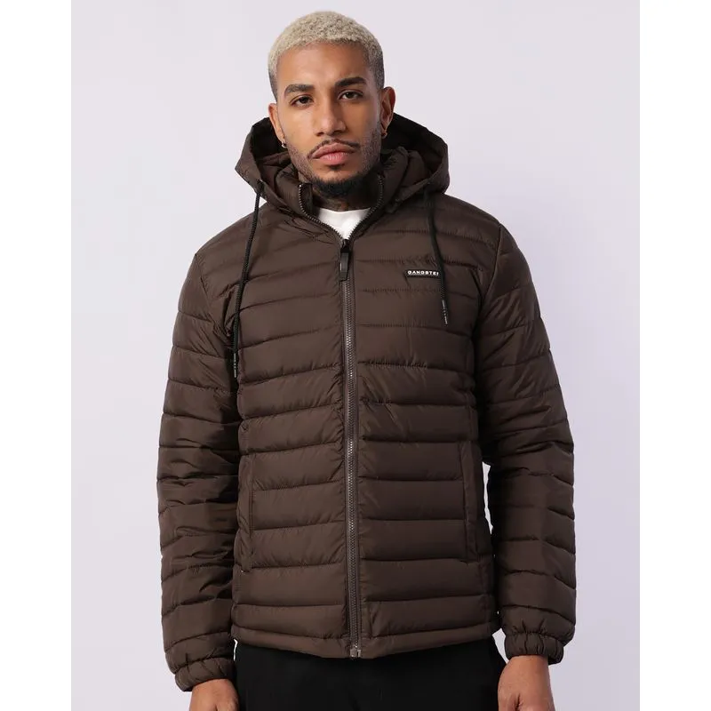 Jaqueta Masculina Puffer Gangster com Capuz Removível Marrom M