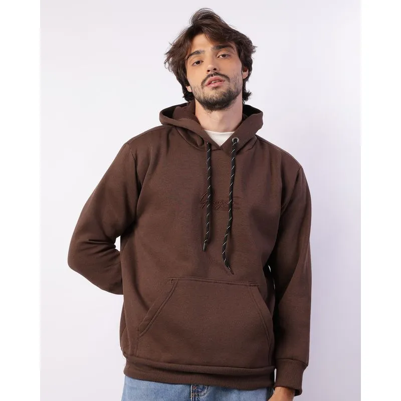 Blusão Moletom Masculino Gangster Bordado Com Capuz Marrom M