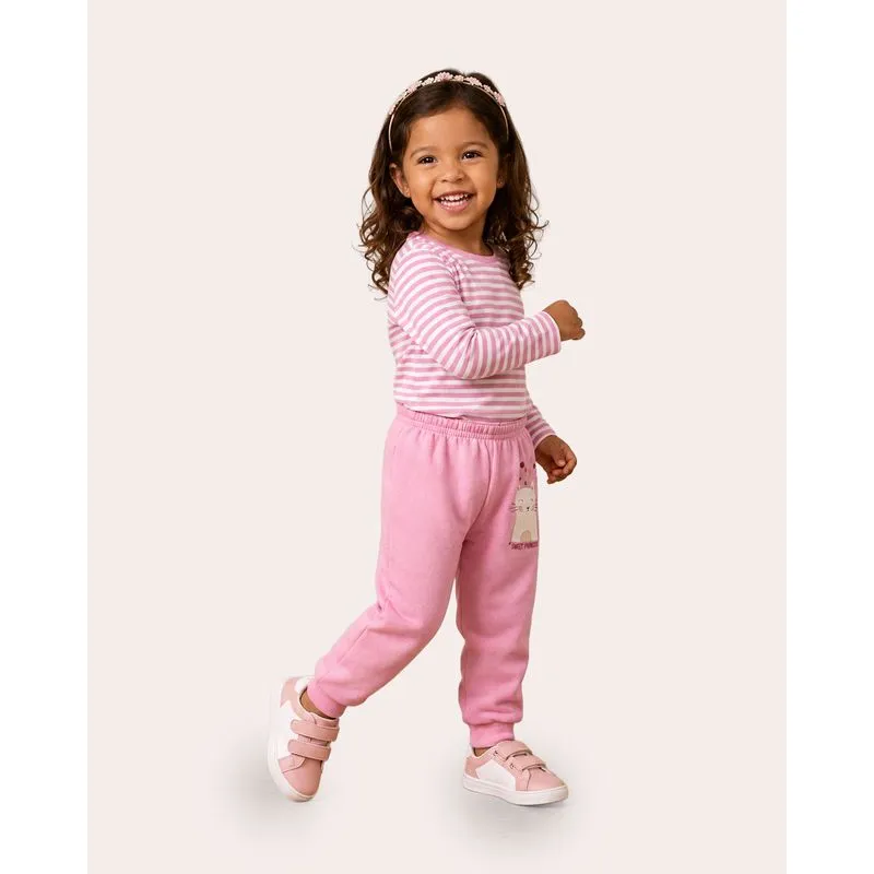 Calça Moletom Bebê Peluciada Jogger Estampa Sortida Rosa 3