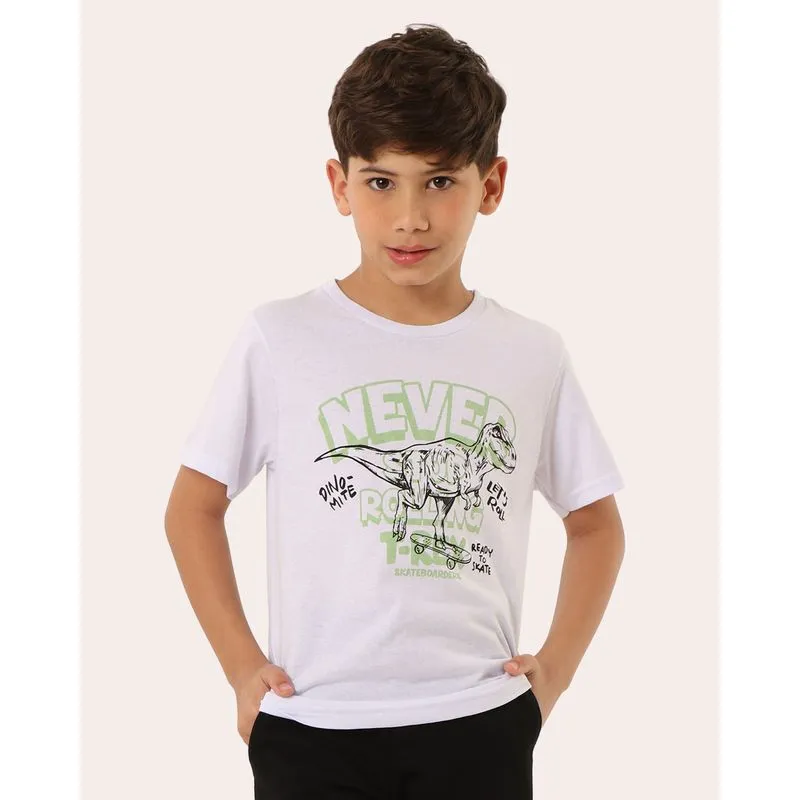 Camiseta Infantil Algodão Dinossauro Manga Curta Branca 6