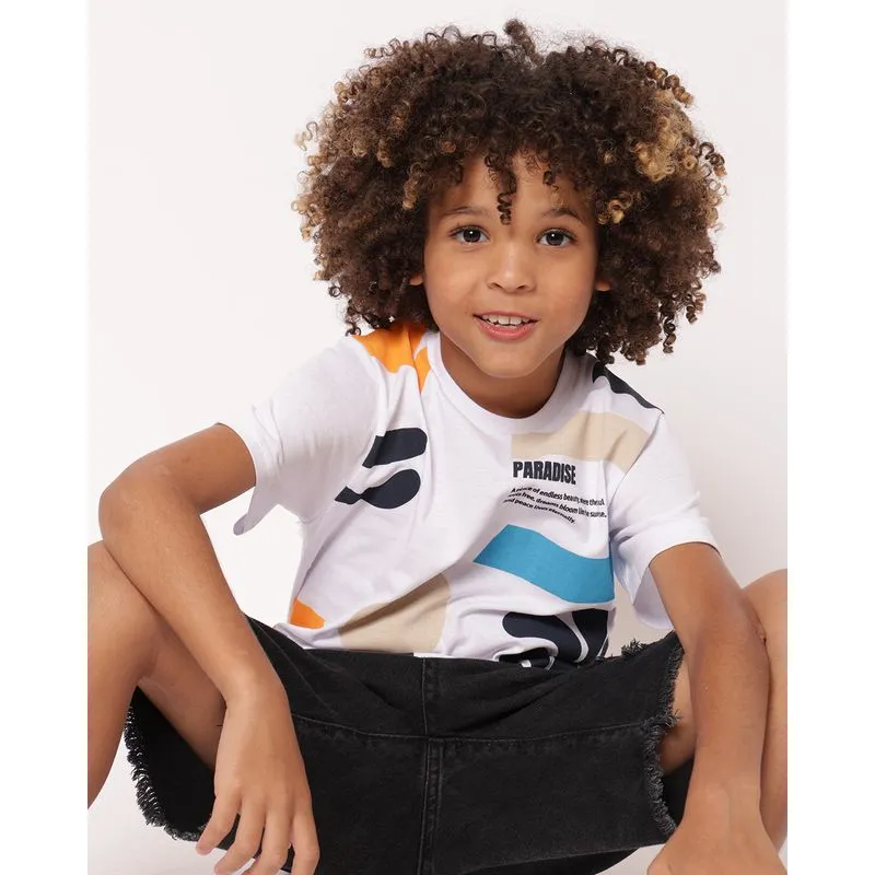Camiseta Infantil Algodão Estampa Tropical Manga Curta Branca 8