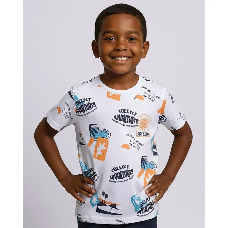 Camiseta Infantil Algodão Estampa Surf Manga Curta Branca 4