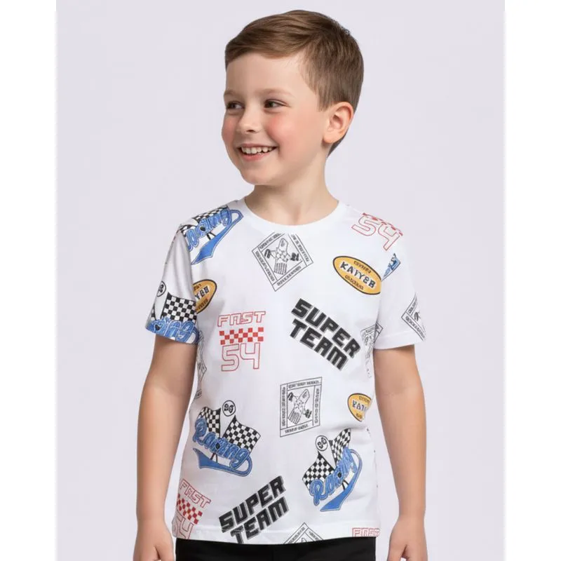Camiseta Infantil Algodão Estampa Corrida Branca 18