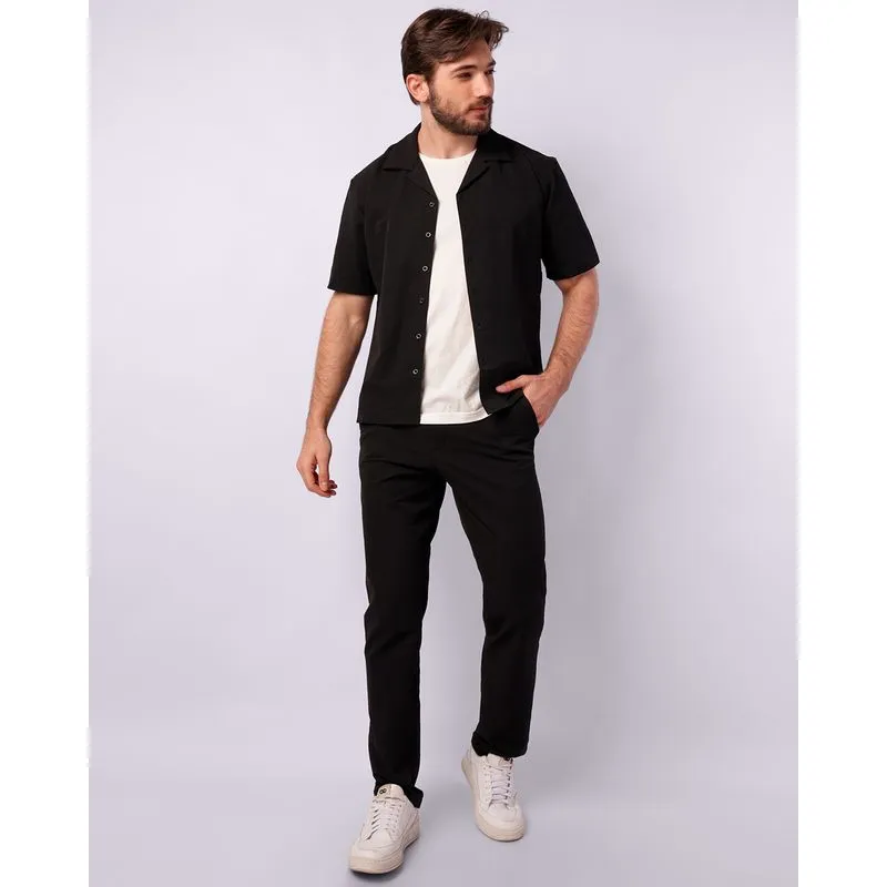 Calça Masculina Social Texturizada com Bolsos Preta 48