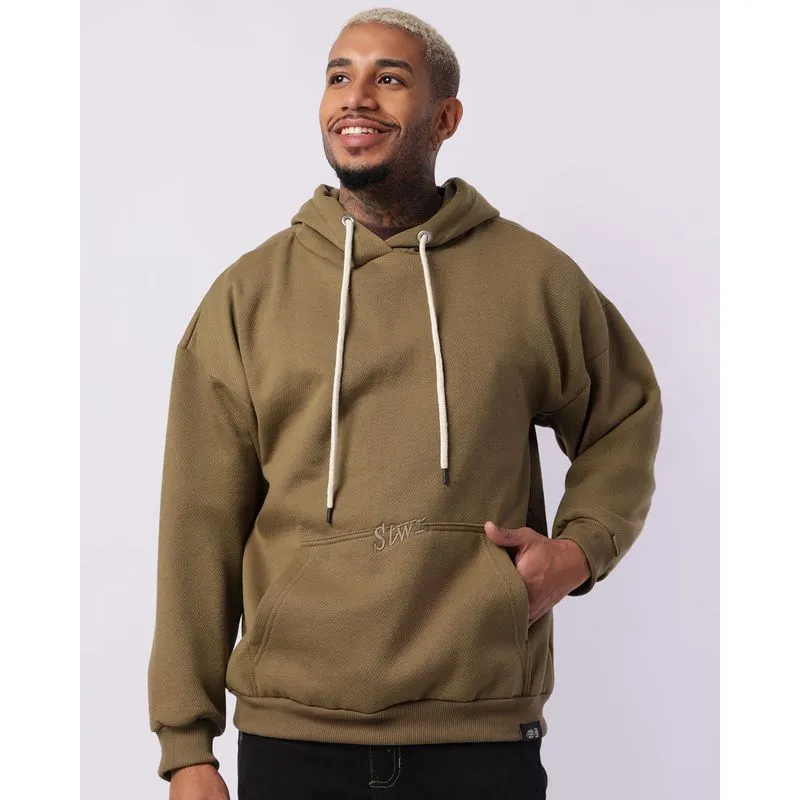 Blusão Masculino Oversized Com Capuz Bolso Canguru Verde GG
