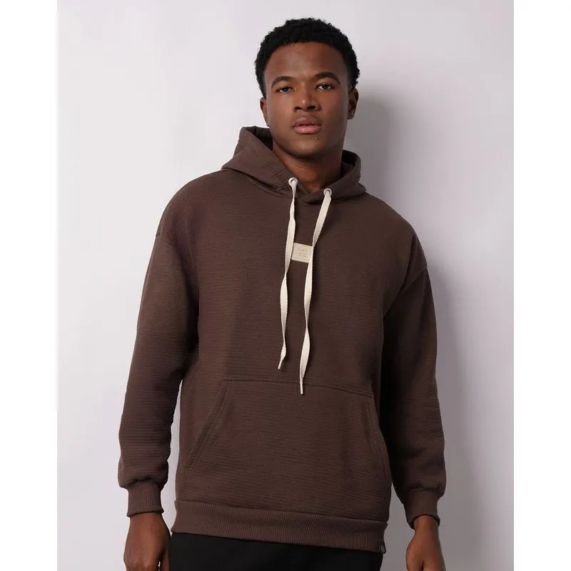Blusão Moletom Masculino Oversized Texturizado Com Capuz Marrom M