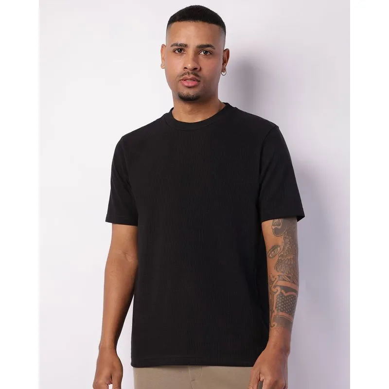 Camiseta Masculina Manga Curta Texturizada Preta G