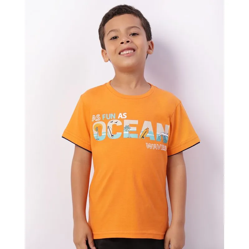 Camiseta Infantil Estampa Tropical Manga Curta Laranja 8