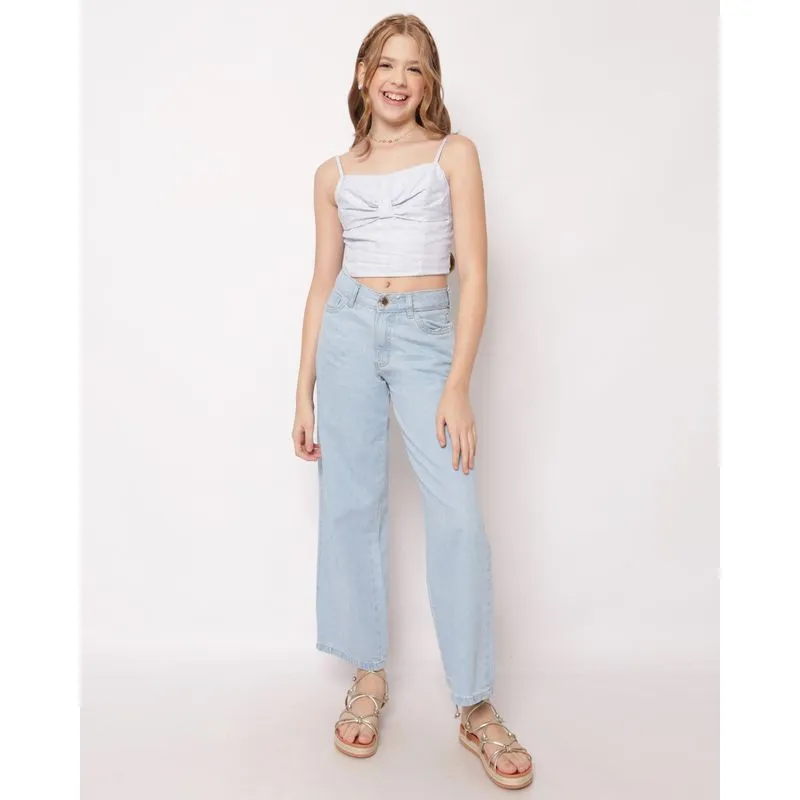 Calça Jeans Juvenil Wide Leg com Bolsos Azul 10