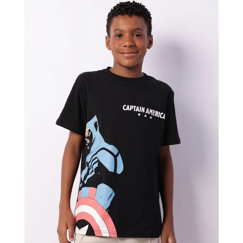 Camiseta Juvenil Marvel Capitão America Manga Curta Preta 12