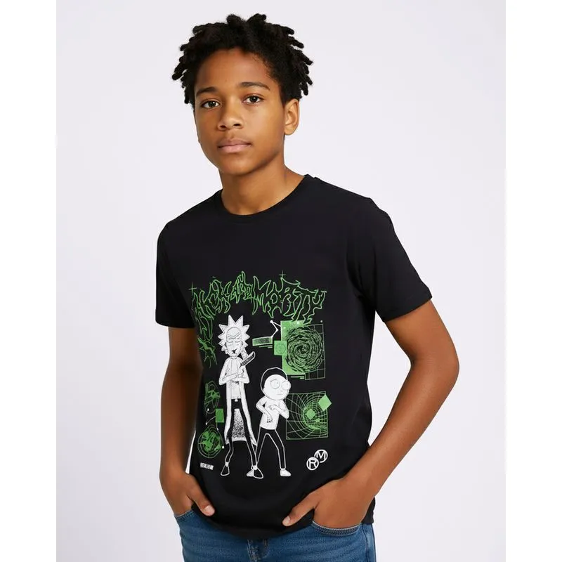 Camiseta Juvenil Algodão Estampa Rick and Morty Preta 6