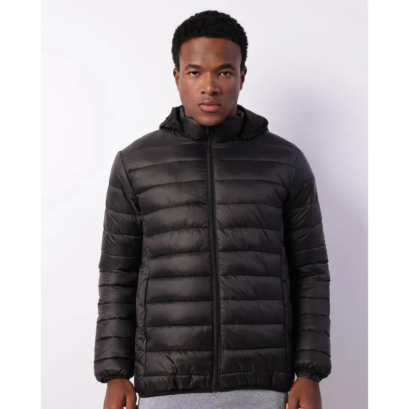 Jaqueta Masculina Puffer Com Capuz Removível Preta GG