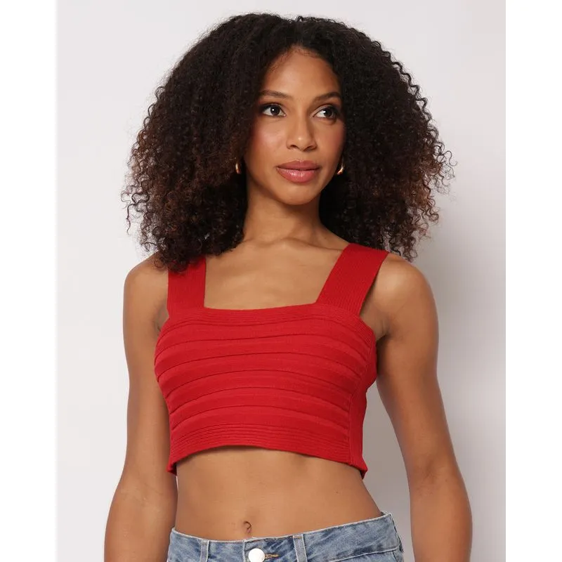 Regata Feminina Cropped Trisco Texturizada Vermelha M