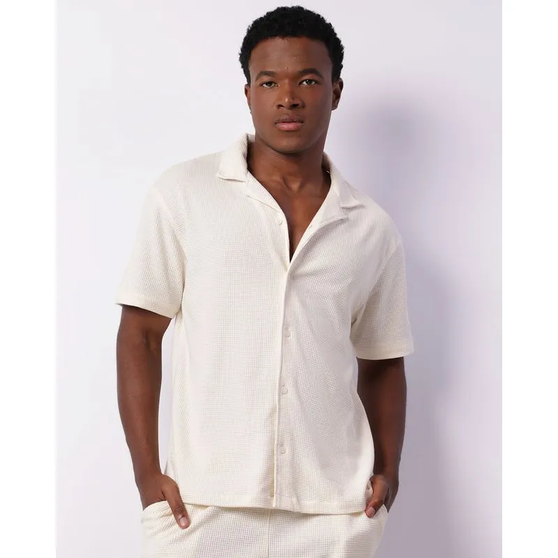 Camisa Masculina Manga Curta Texturizada Com Botões Off White P