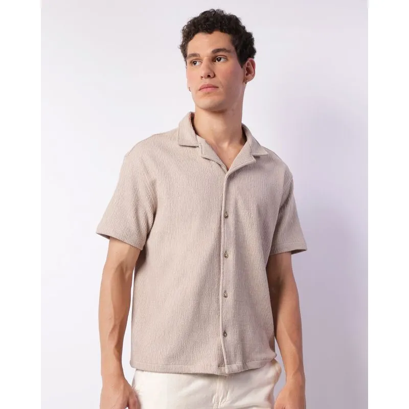 Camisa Masculina Manga Curta Texturizada Bege G