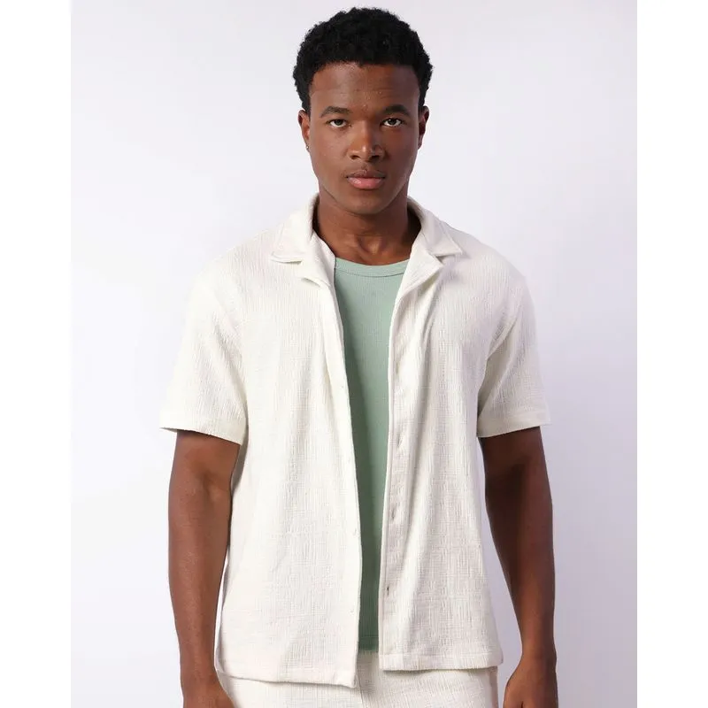 Camisa Masculina Manga Curta Texturizada Off White P