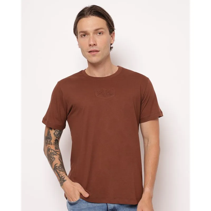 Camiseta Masculina Fatal Algodão Alto Relevo Marrom G