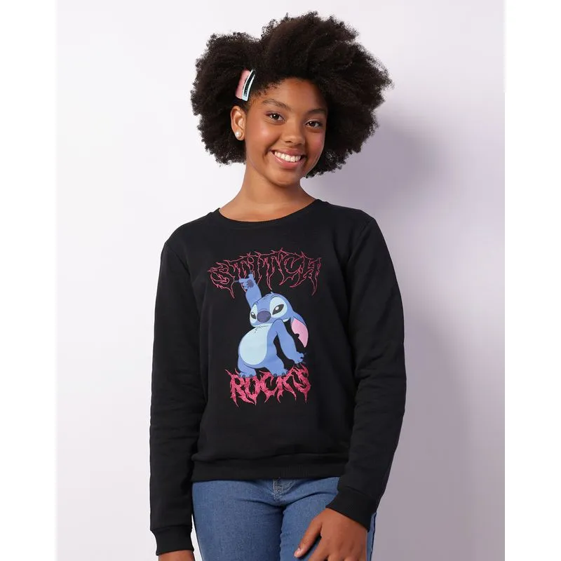 Blusão Moletom Juvenil Disney Stitch Preta 16