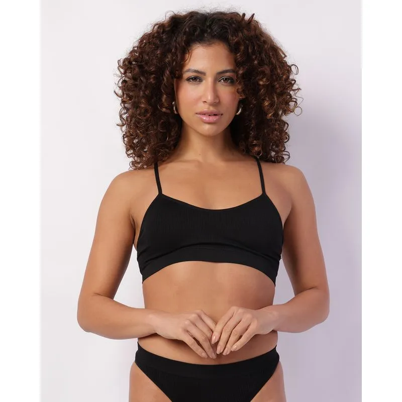 Sutiã Feminino Top Poliamida Canelado Bojo Removível Preto P
