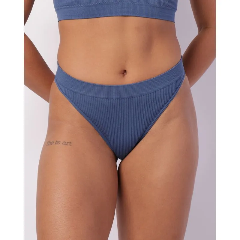 Calcinha Feminina Biquíni Poliamida Canelada Azul M