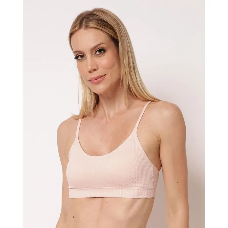 Sutiã Feminino Top com Bojo Removivel Texturizado Rosa P
