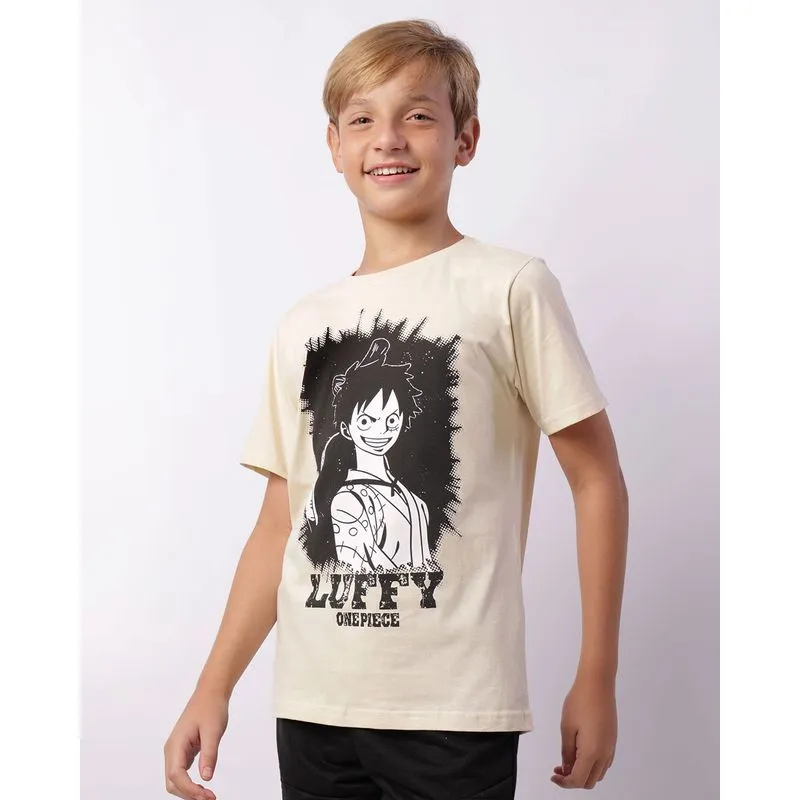 Camiseta Juvenil Anime Luffy One Piece Manga Curta Off White 14