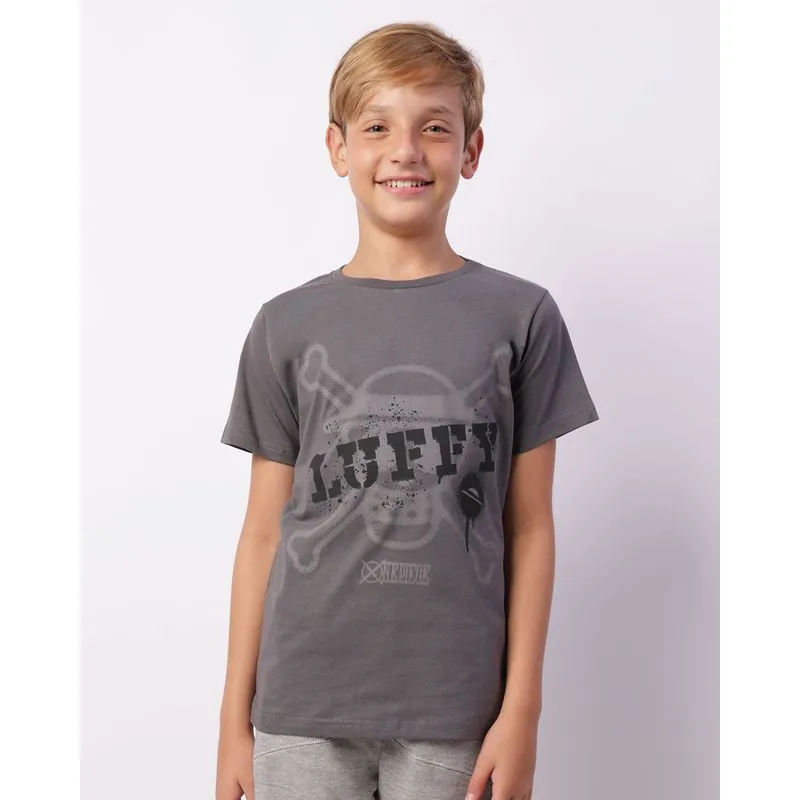 Camiseta Juvenil One Piece Manga Curta Cinza 16