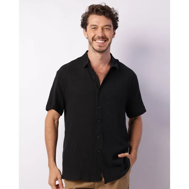 Camisa Masculina Manga Curta Texturizada Preta 2