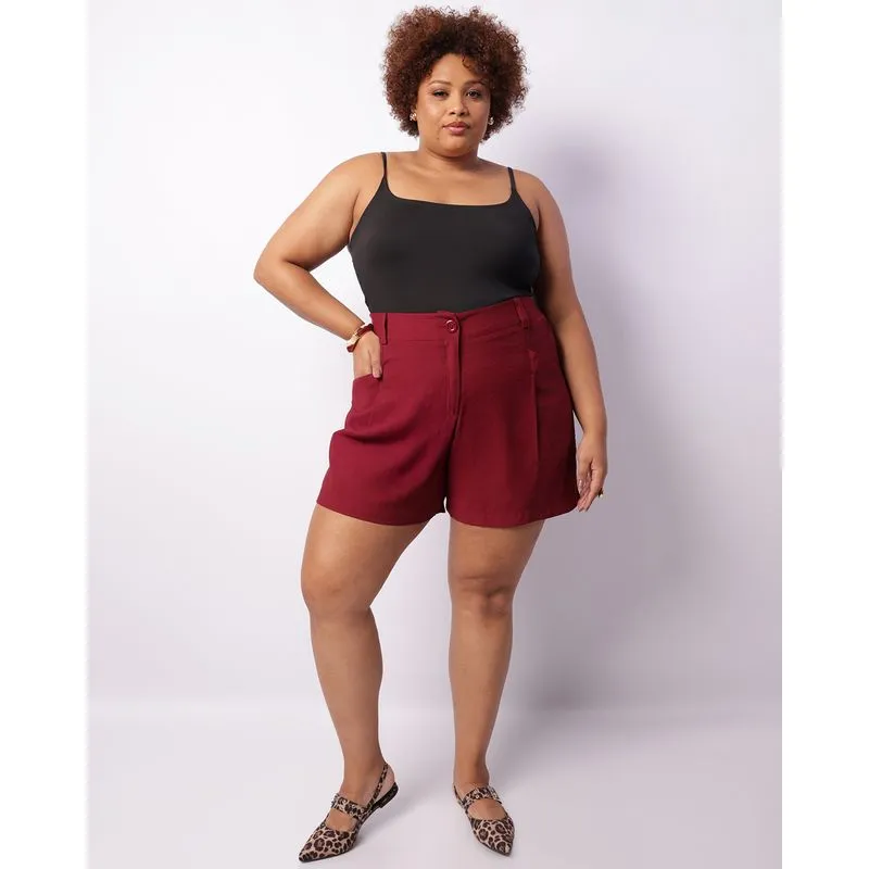 Short Plus Size Feminino Curto Com Bolsos Vinho G1