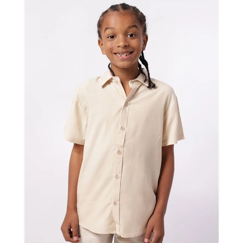 Camisa Infantil Viscose Manga Curta Bege 8