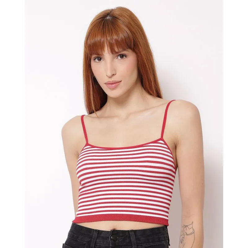 Blusa Feminina Cropped Alcinha Canelada Listrada Vermelha M