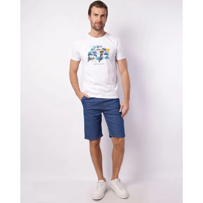 Bermuda Jeans Masculina Reta Azul 38
