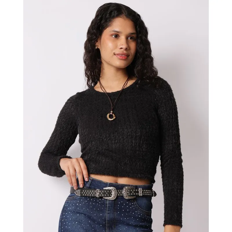 Blusa Feminina Berry & Co. Manga Longa Pelinhos Preta P