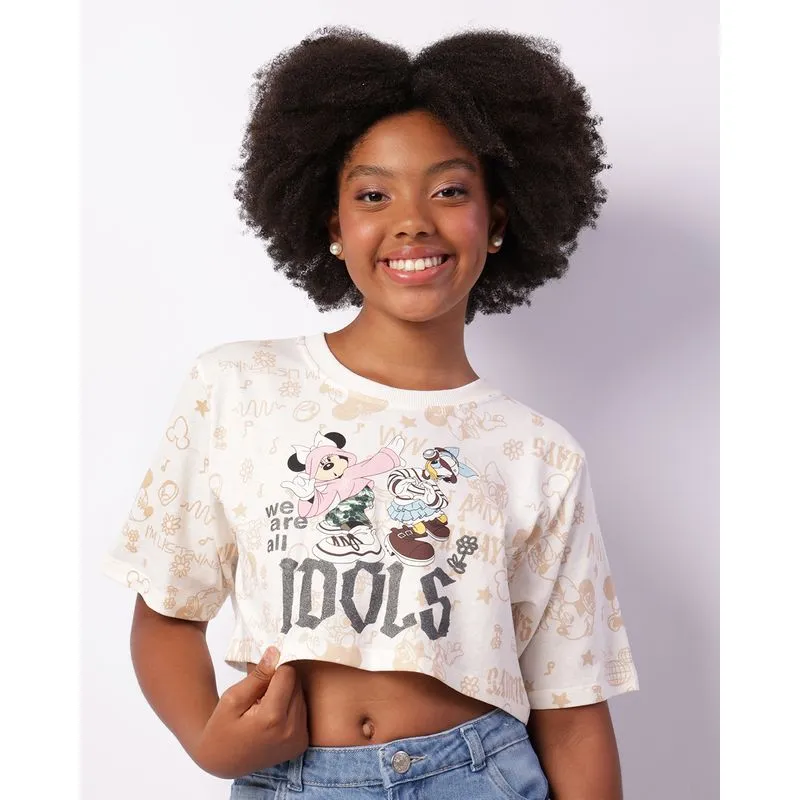 Camiseta Juvenil Cropped Disney Minnie & Margarida Off White 14