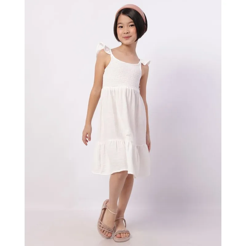 Vestido Infantil Midi Algodão Berry & Co. com Lastex Branco 6