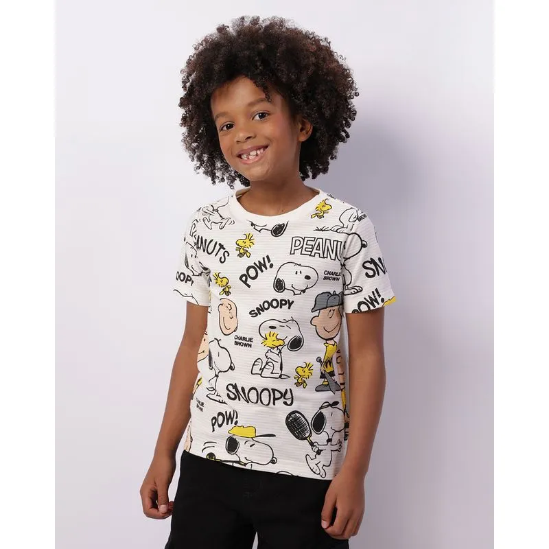 Camiseta Infantil Snoopy Texturizada Estampada Off White 10