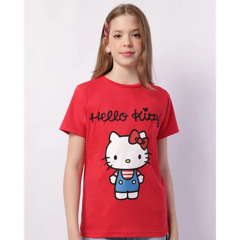 Camiseta Juvenil Hello Kitty Manga Curta Vermelha 10