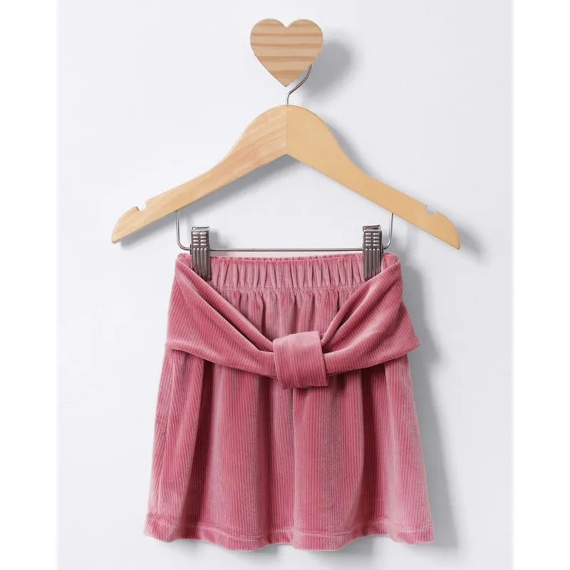 Saia Bebê Veludo Listrada Faixa Com Nó Rosa 2