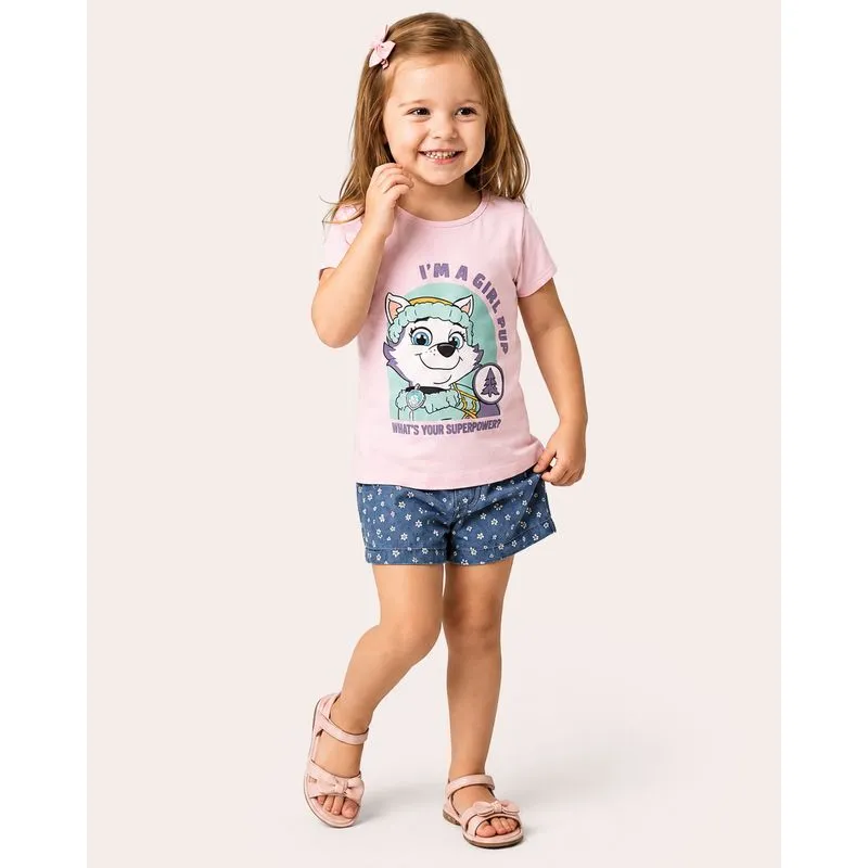 Camiseta Bebê Algodão Estampa Patrulha Canina Rosa 3