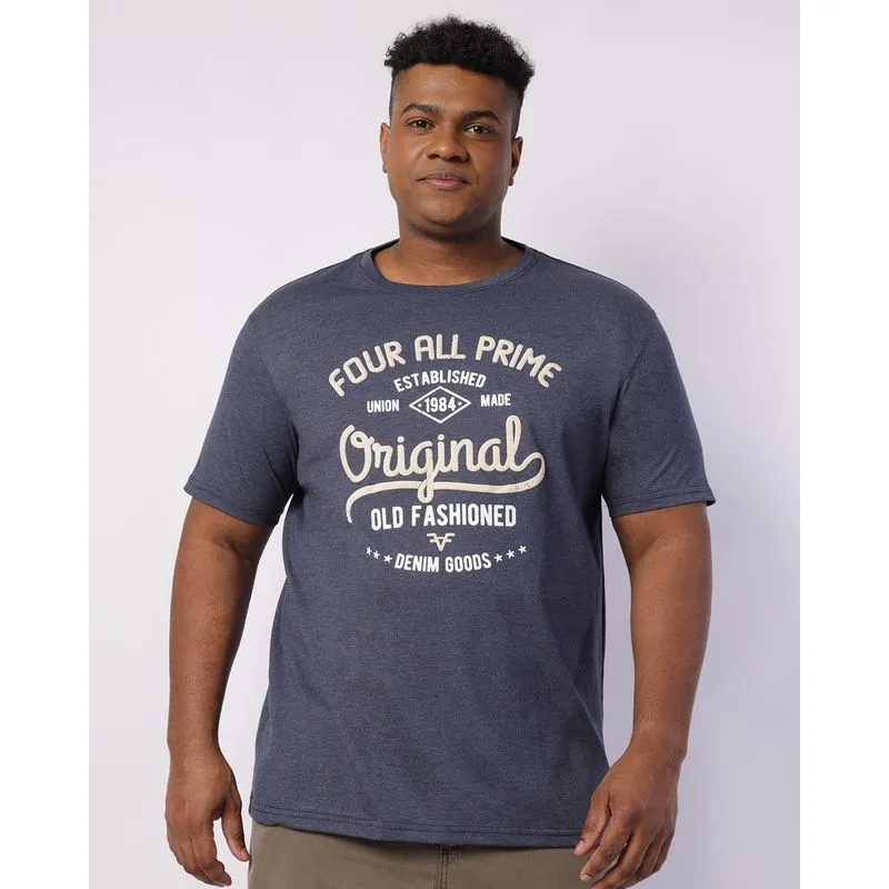 Camiseta Plus Size Masculina Algodão Estampa Manga Curta Marinho G1