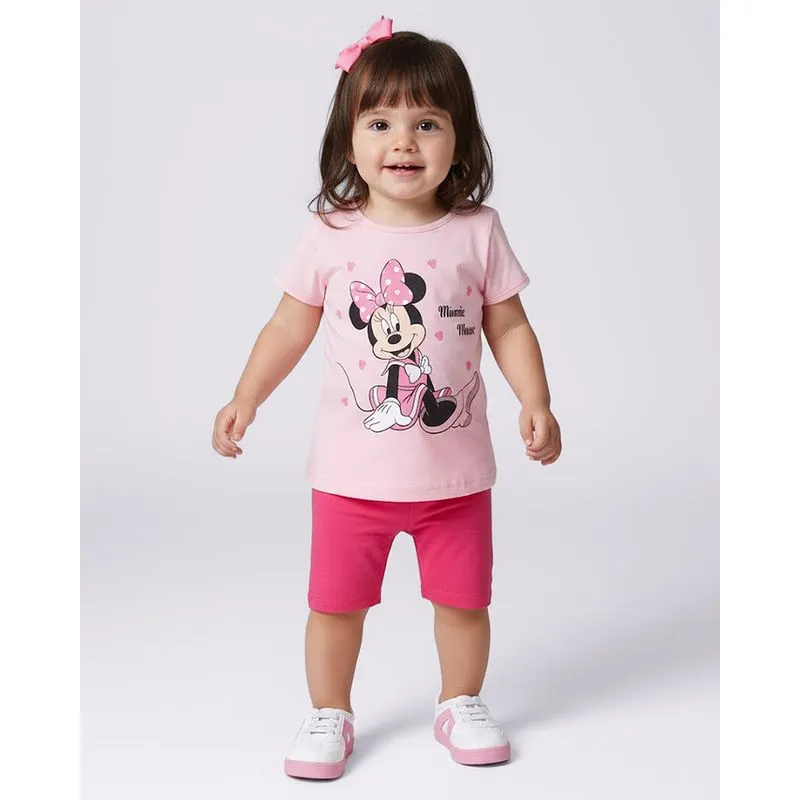 Camiseta Bebê Disney Minnie Manga Curta Rosa 2