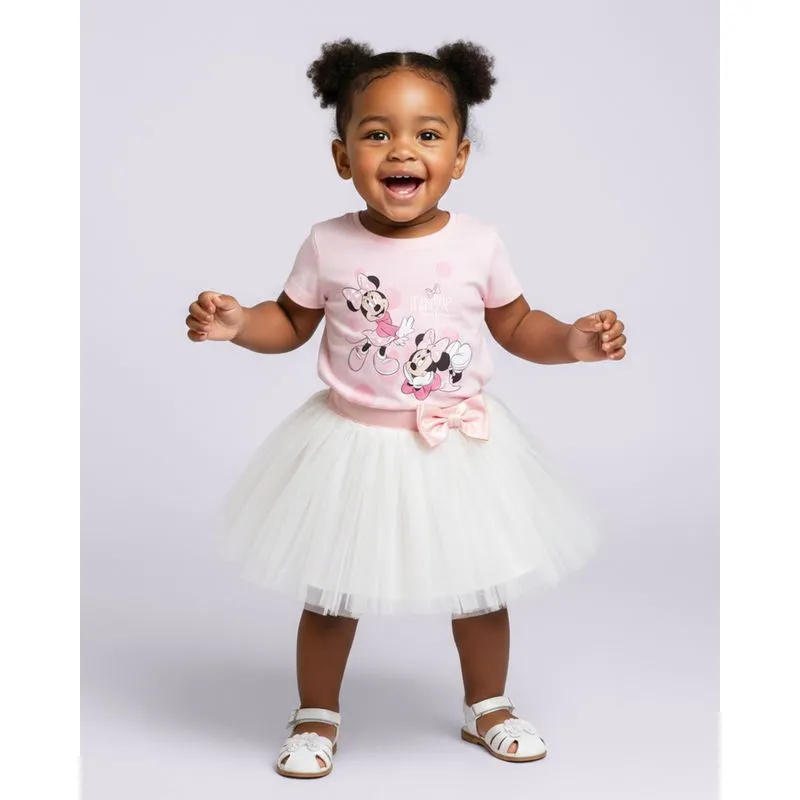 Camiseta Bebê Algodão Disney Minnie Manga Curta Rosa 3