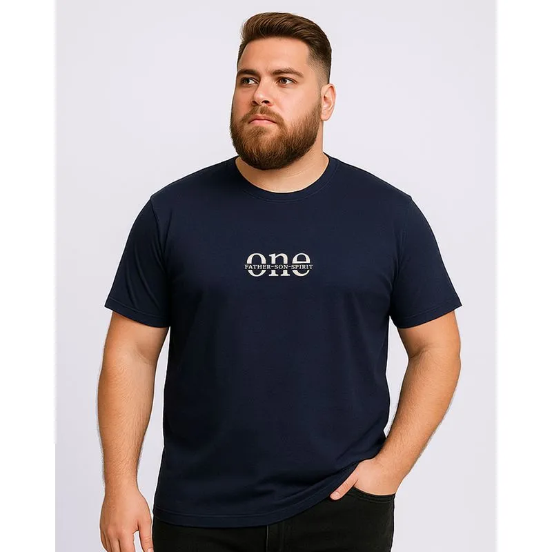 Camiseta Plus Size Masculina Estampa One Manga Curta Marinho G1