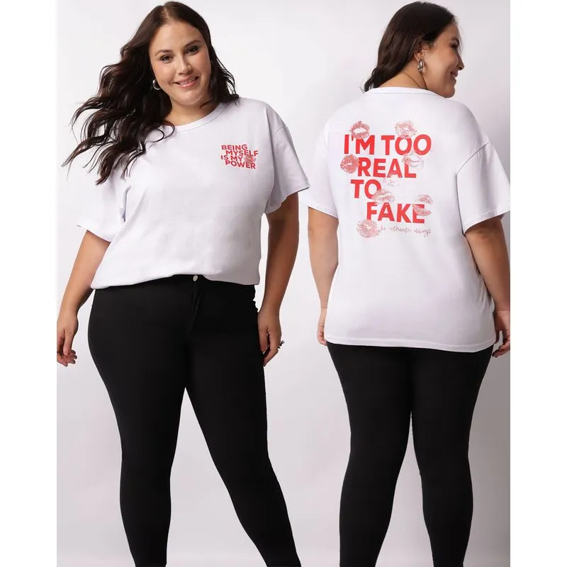 Camiseta Plus Size Feminina Estampa Manga Curta Branca G1