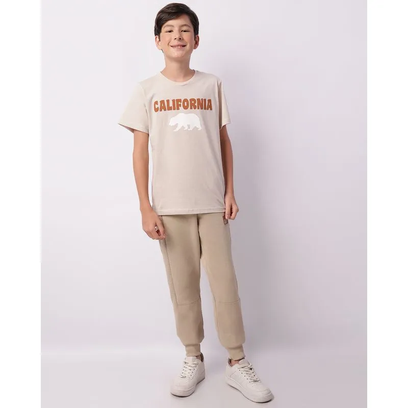 Calça Moletom Juvenil Jogger Com Bolsos Bege 14