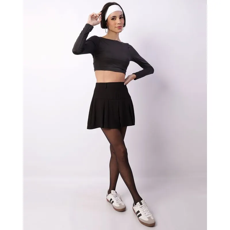 Saia Feminina Curta Pregas Com Zíper Preta P
