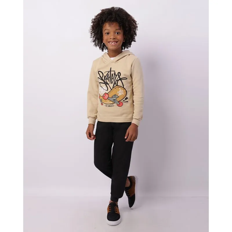 Conjunto Moletom Infantil Estampa Skate Com Capuz Bege 6